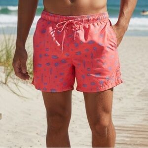 Panama Jack Coral Swim Trunks with Blue Accent Print